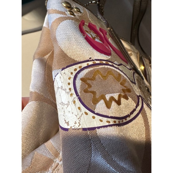 Coach Poppy Kisslock Metallic Gold Tote Graffiti Print - Picture 8 of 10